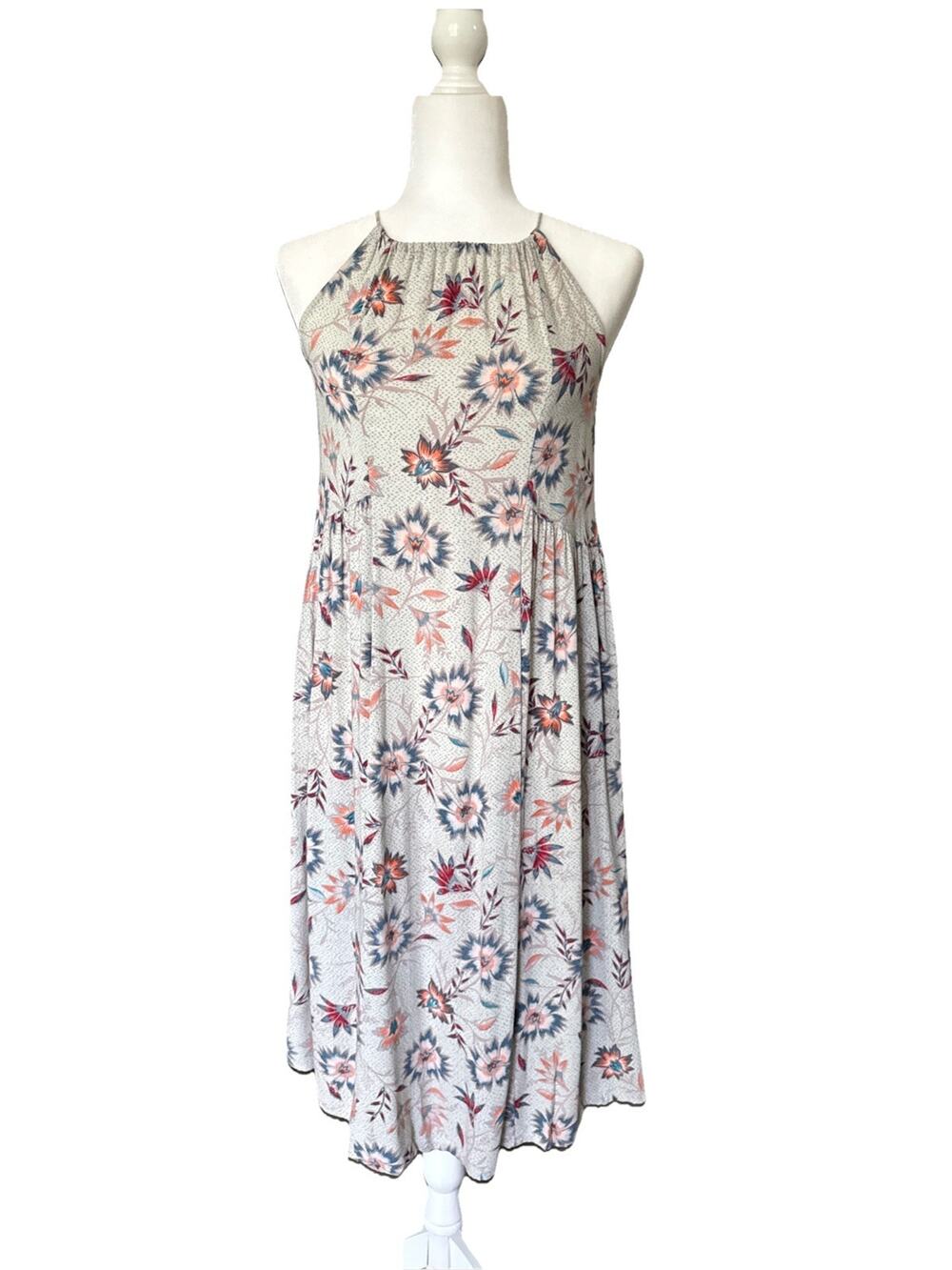 Society Amuse Halter Dress Womens XS Gray Floral Adjustable Straps A-Line